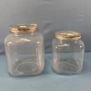(2) MATCHING SQUARE GLASS JARS WITH LIDS