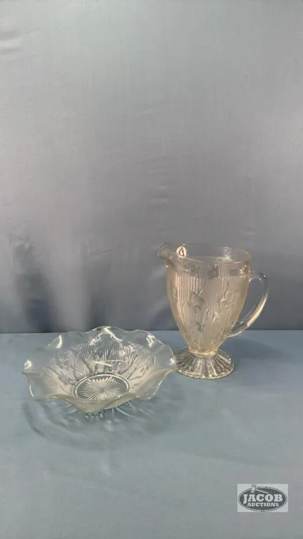 IRIS 9IN TALL PITCHER AND AN IRIS 9IN WIDE BOWL