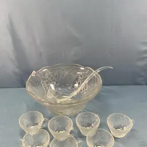 FRUIT PATTERN PUNCH BOWL WITH (6) MATCHING CUPS
