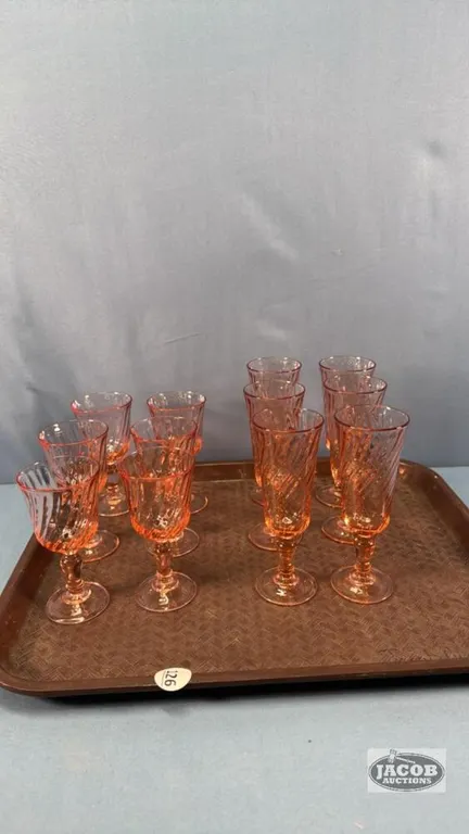 (2) SETS OF 6 PINK STEMWARE