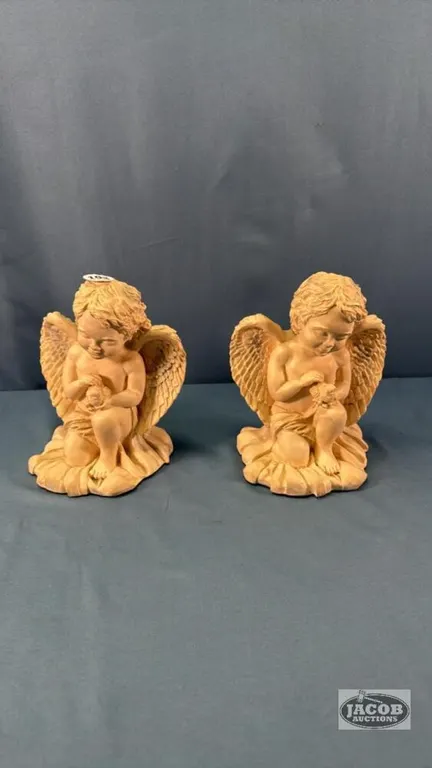 PAIR OF PLASTER CHERUB BOOK ENDS