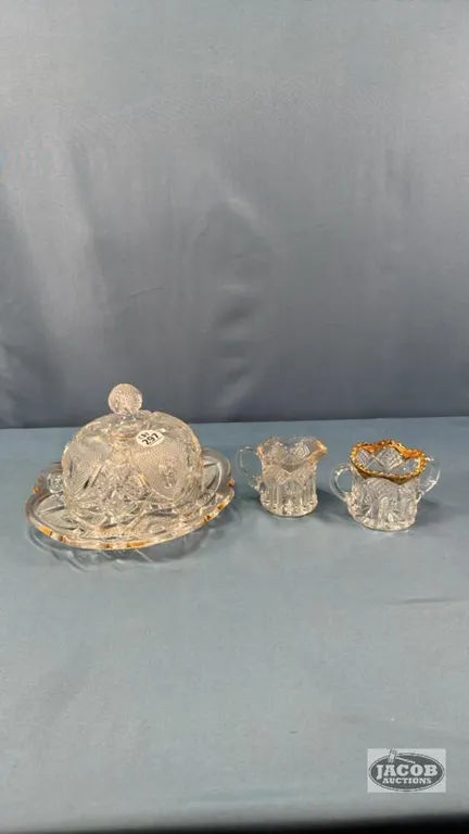 MATCHING BUTTER DISH WITH CREAM AND SUGAR