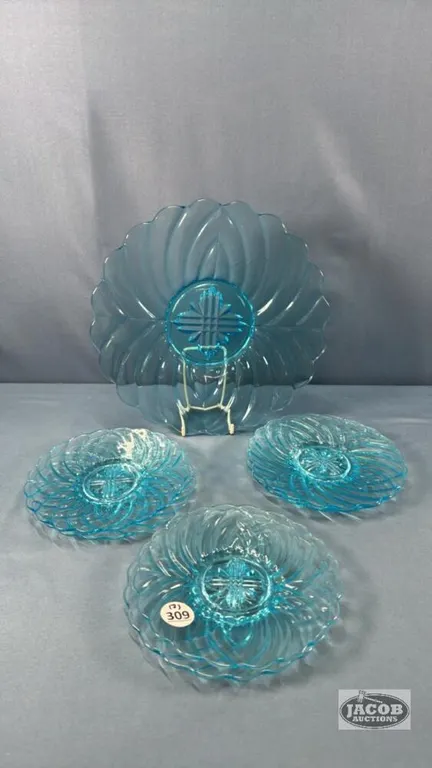 BLUE GLASS SWIRL PLATES
