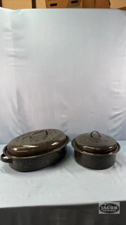 ENAMELED 14IN ROASTING PAN WITH LID