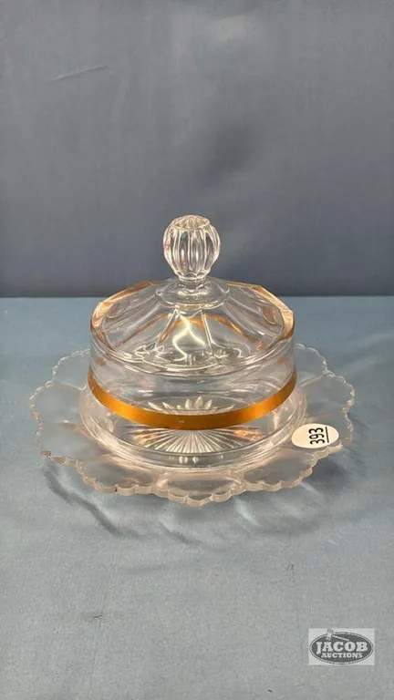 BUTTER DISH WITH GOLD TRIM