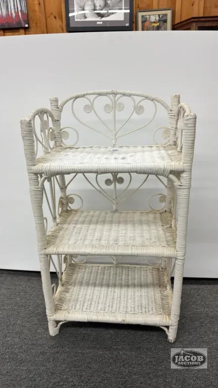 WHITE WICKER (3) SHELF STAND