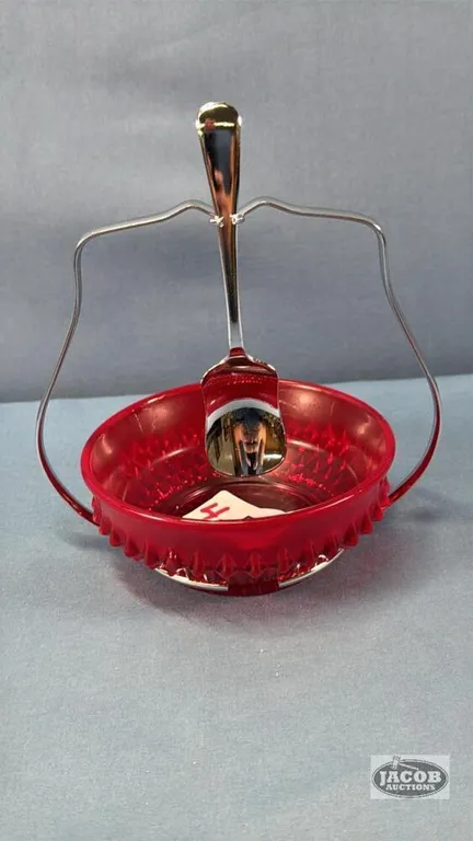 RUBY RED RELISH BOWL WITH SPOON