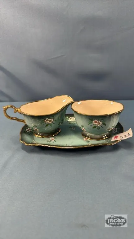 OLD FOLEY CREAM AND SUGAR WITH UNDER PLATE