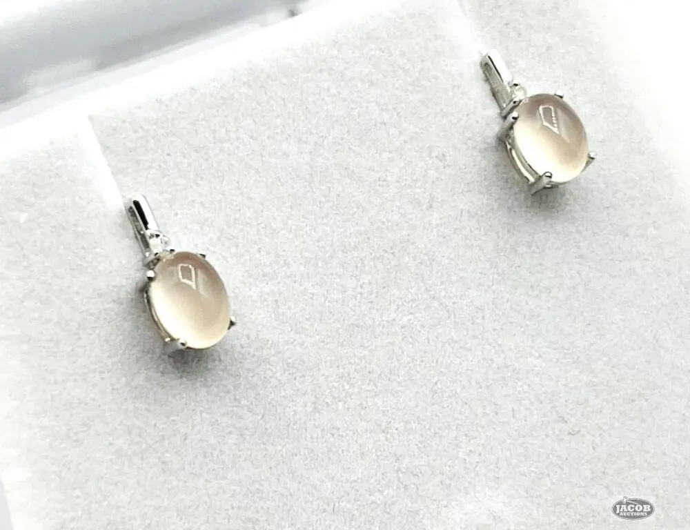 STERLING SILVER NATURAL ROSE QUART EARRINGS