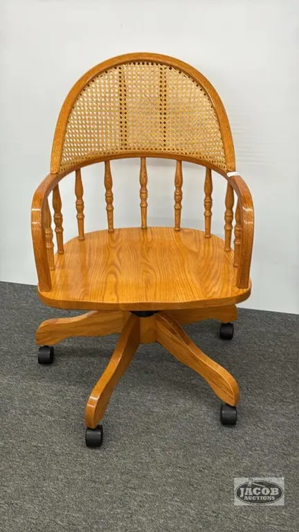 OAK REPRO OFFICE CHAIR WITH (5) CASTERS