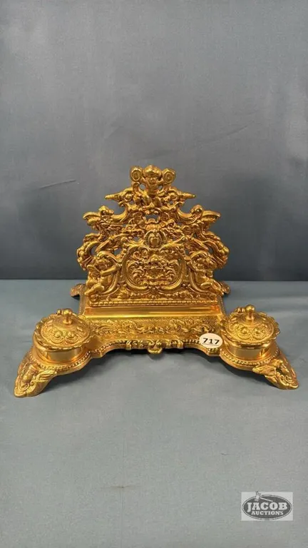 REPRO BRASS INK STAND AND LETTER HOLDER