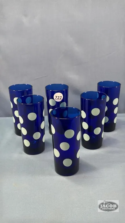 (6) COBALT BLUE POLKA DOT TUMBLERS