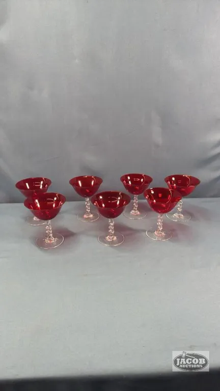 (7) RUBY RED 4IN TALL SHERBETS