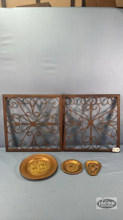 (2) METAL 14IN SQ WALL HANGINGS