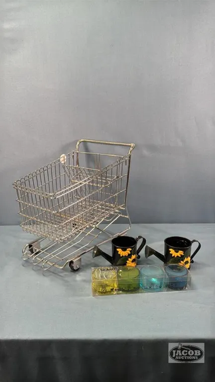 MINATURE 11IN LONG SHOPPING CART WITH CONTENTS