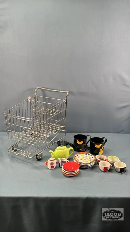 MINATURE 11IN LONG SHOPPING CART WITH CONTENTS