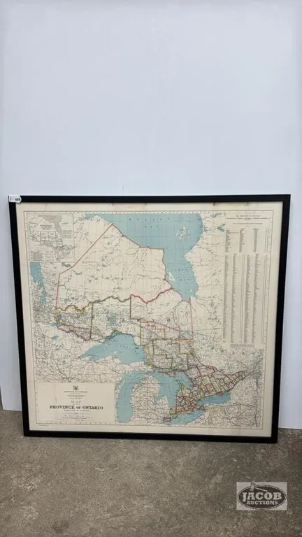 FRAMED MAP OF ONTARIO FROM 1930