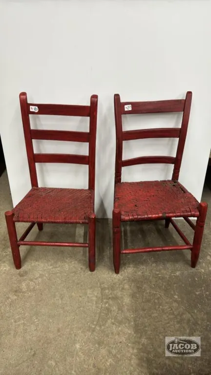 PAIR OF LADDER BACK CHAIRS WITH WOVEN SEATS