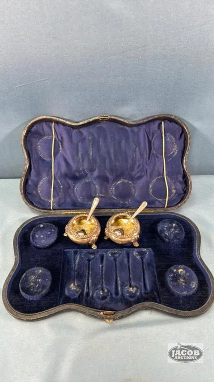 (2) SILVER PLATE FOOTED SALT CELLS WITH SPOONS