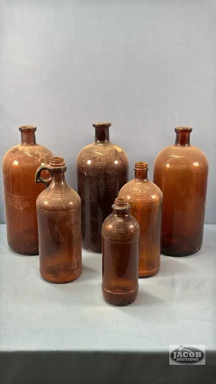 (6) AMBER BOTTLES