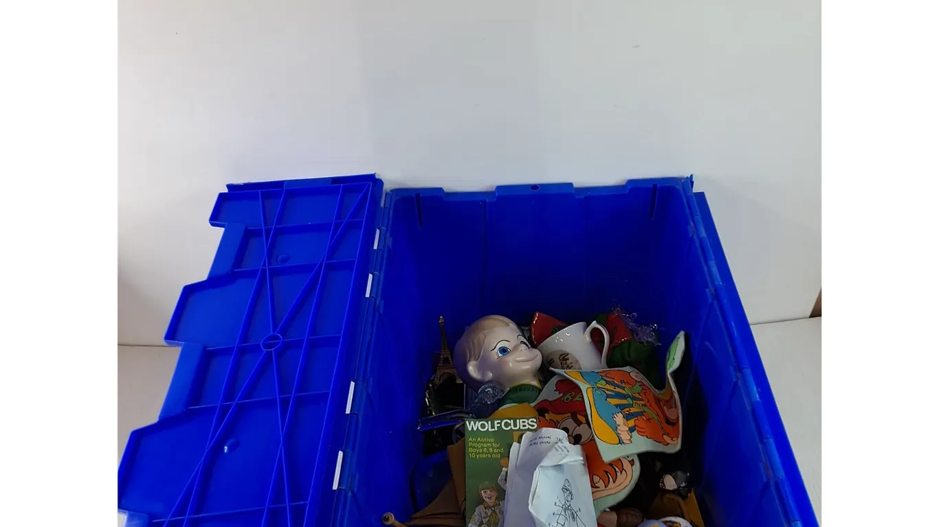 (4) Disney Pins, (4) Kids Shirts Cub Scouts, Wooden Race Car, (4) Hockey Trophies, Travel Souvenirs,