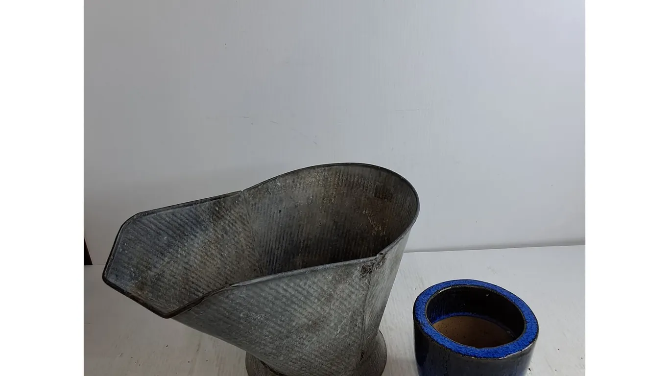 Metal Coal Scuttle 17"x12", Clayware Pot 6" Diameter