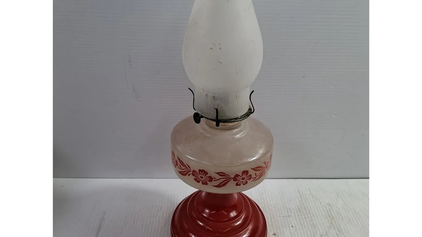 Antique Plume&Atwood Oil Lamp with Coral red Pedestal Base