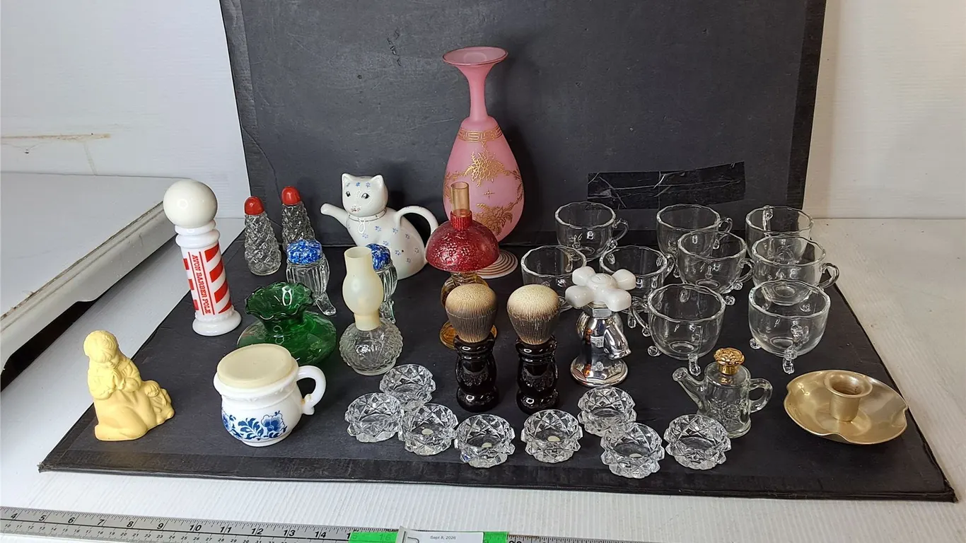 Glass Salt & Pepper Shakers, Cat Creamer, Avon Cologne Bottles, Misc. Can't Ship