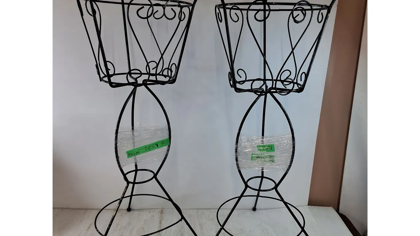 **(2) Black Wrought Iron Outdoor Plant Stands No Shipping