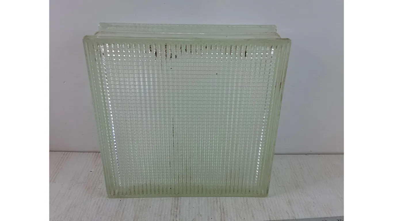 (32) Glass Tiles 11 3/4" × 11 3/4" x 4", Some Chipped, Damaged, Rack Not Included, Pickup Only
