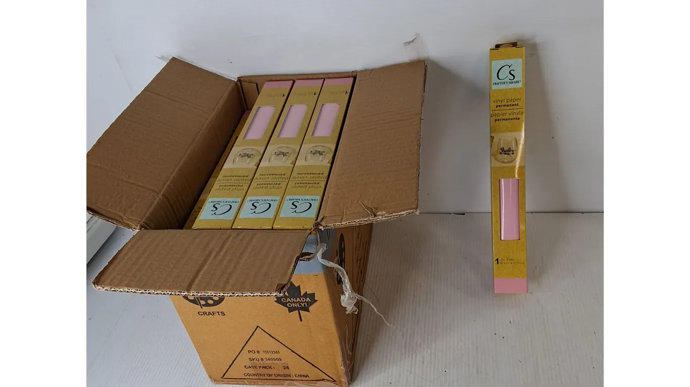 Box of Light Pink Vinyl Paper Rolls