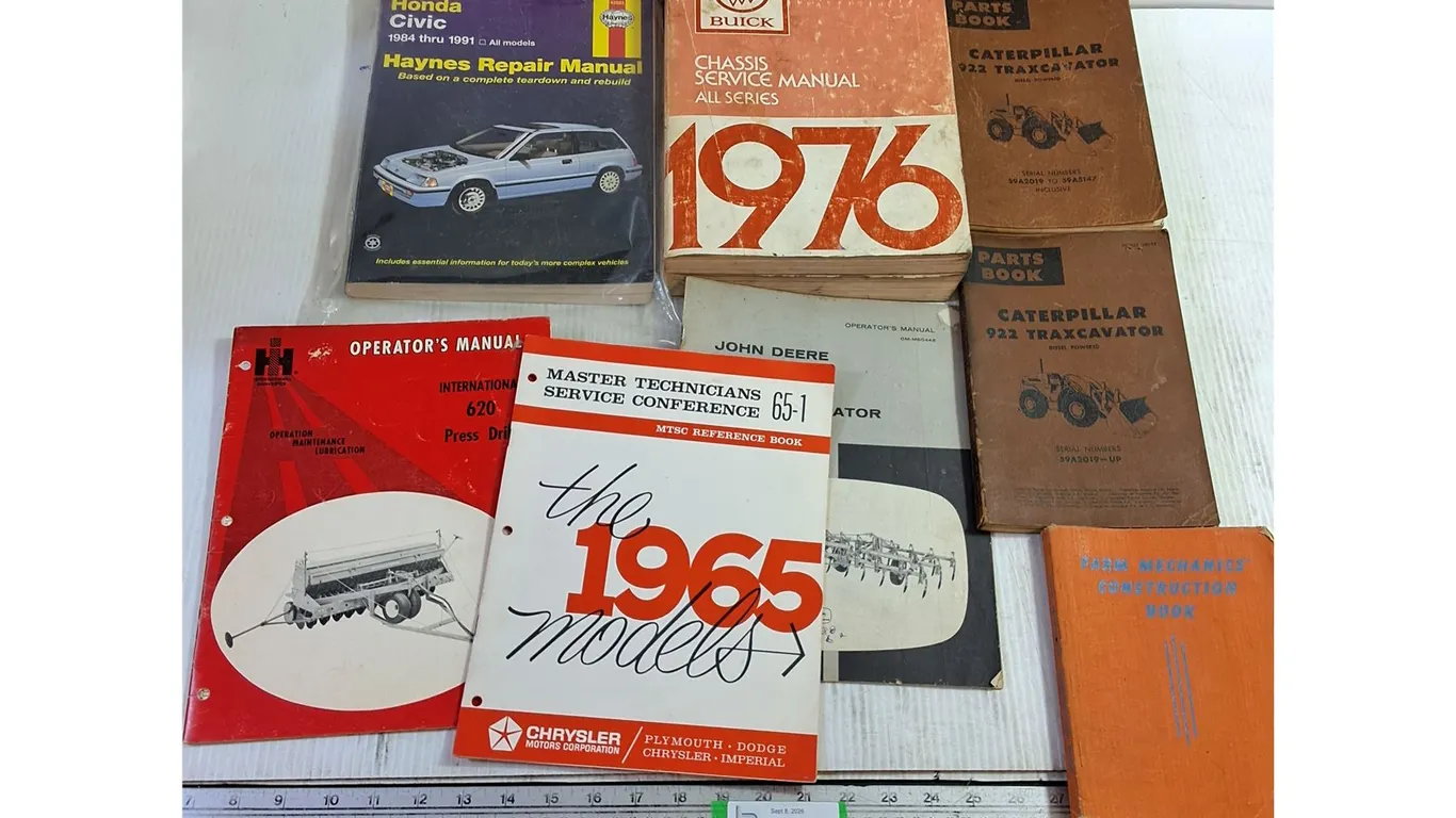(8) Assorted Vehicle Books - Honda Repair Manual, Buick 1976 Manual, Caterpillar Parts, Misc
