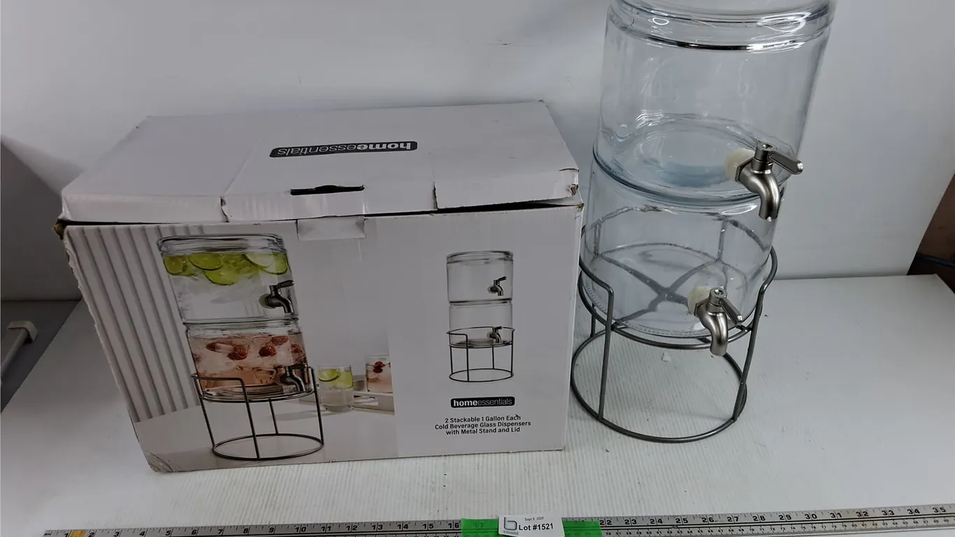 Stackable Cold Beverage Glass Dispensers w/Metal Stand & Lid