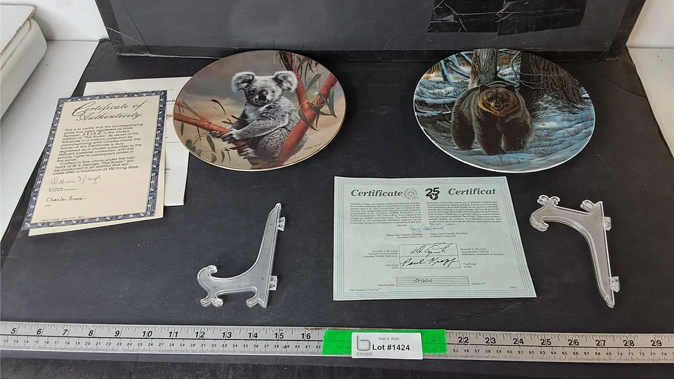 (2) Decorative Plates with Stands & Certificates