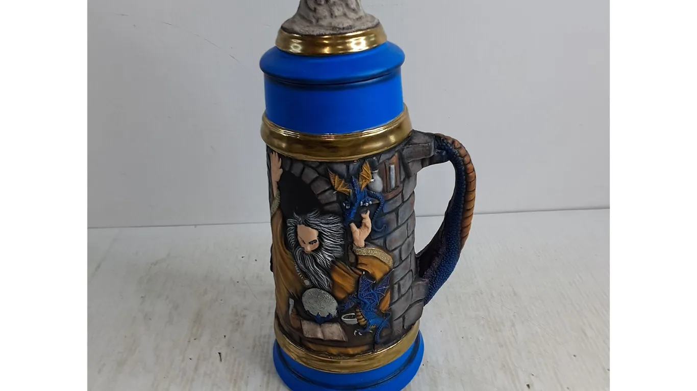 Ceramic Ornamental 17" Beer Stein featuring Wizard & Dragon