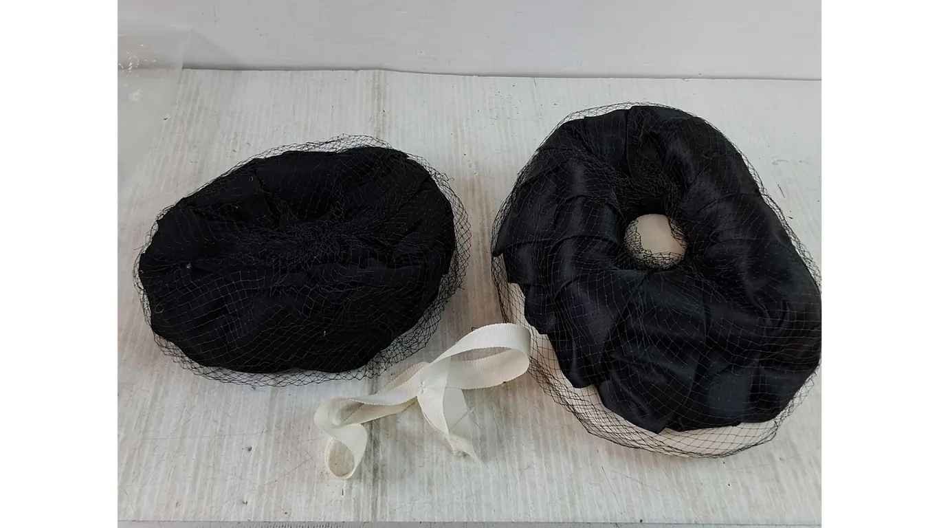 (2) Black Fabric Netted Hats