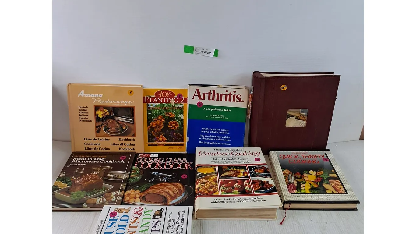 (5) Cookbooks, (1) Gardening, Organizing, Arthritis Books, Photo Album