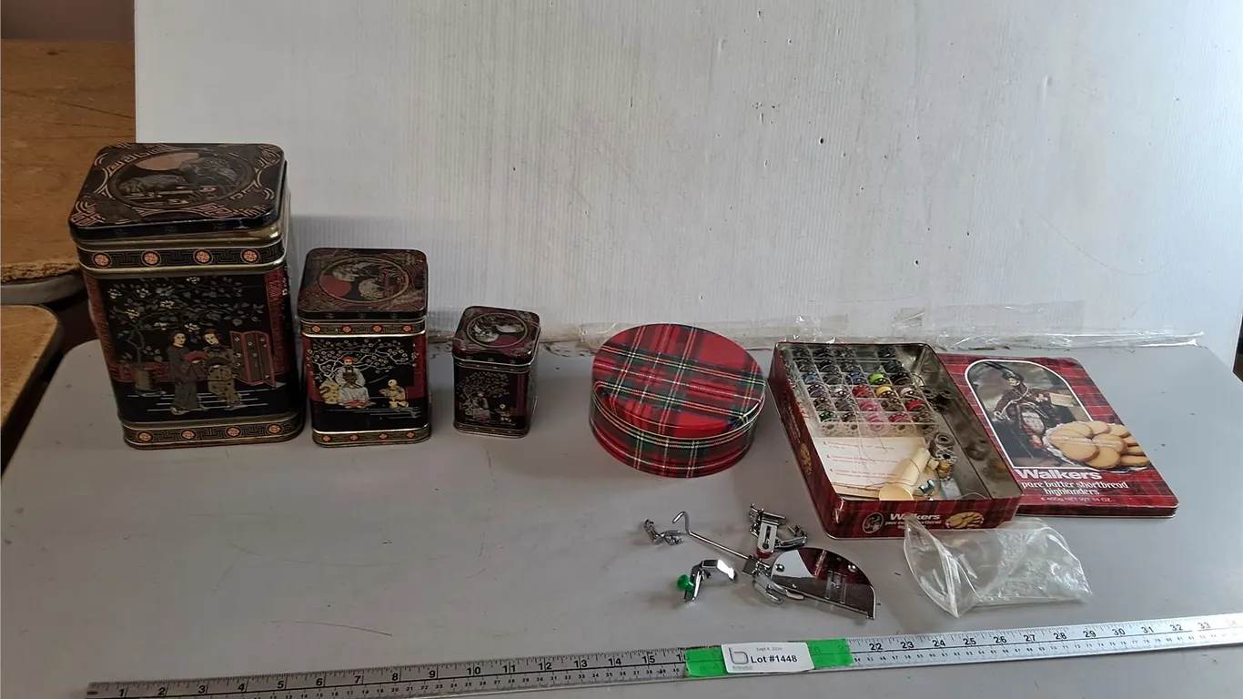 Decorative Tins & Sewing Machine Parts