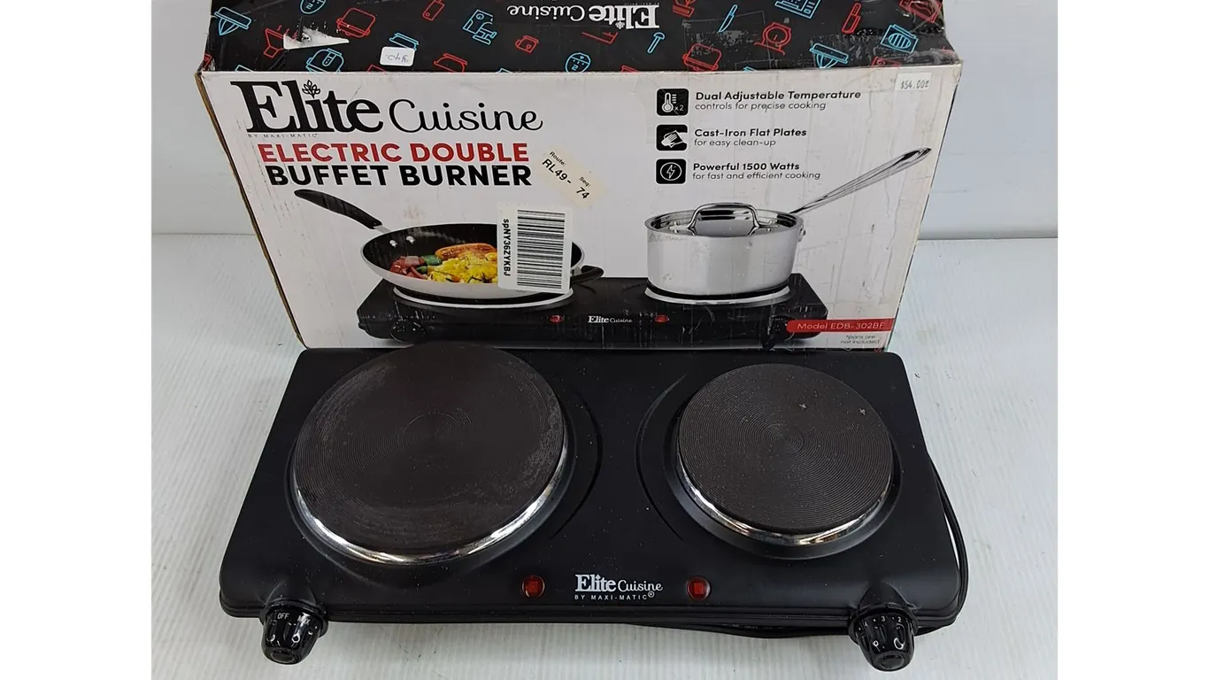 Elite Cuisine Electric Double Buffet Burner - Powers On, As Is
