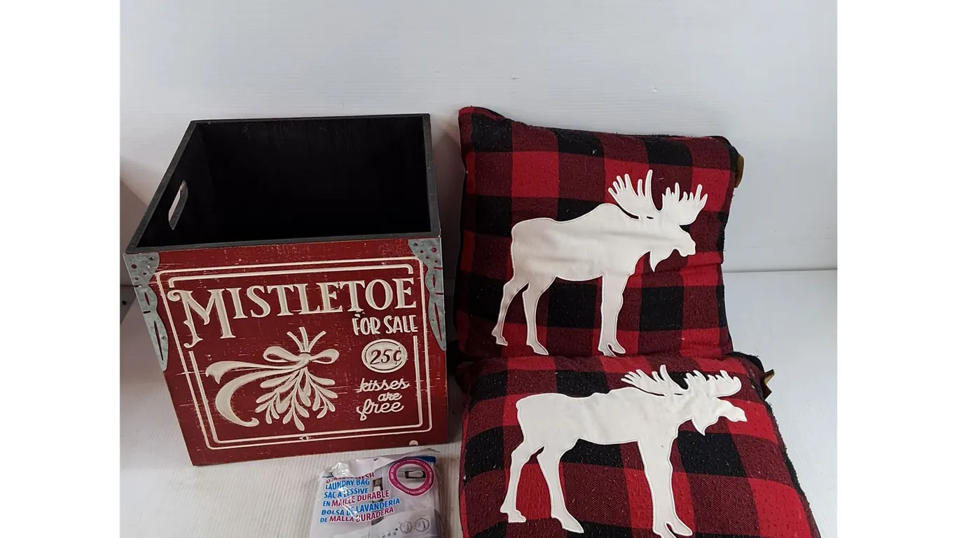 (2) Pillows, Laundry Bag & Crate 13" x 13" x 13"