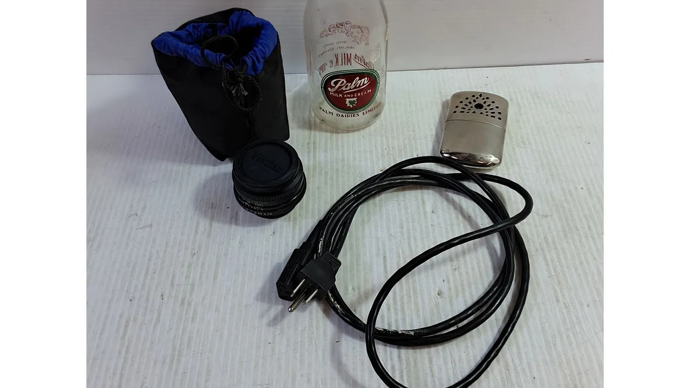 Vivitar Camera Part, Electrical Cord, Protective Case, Glass Bottle, Misc