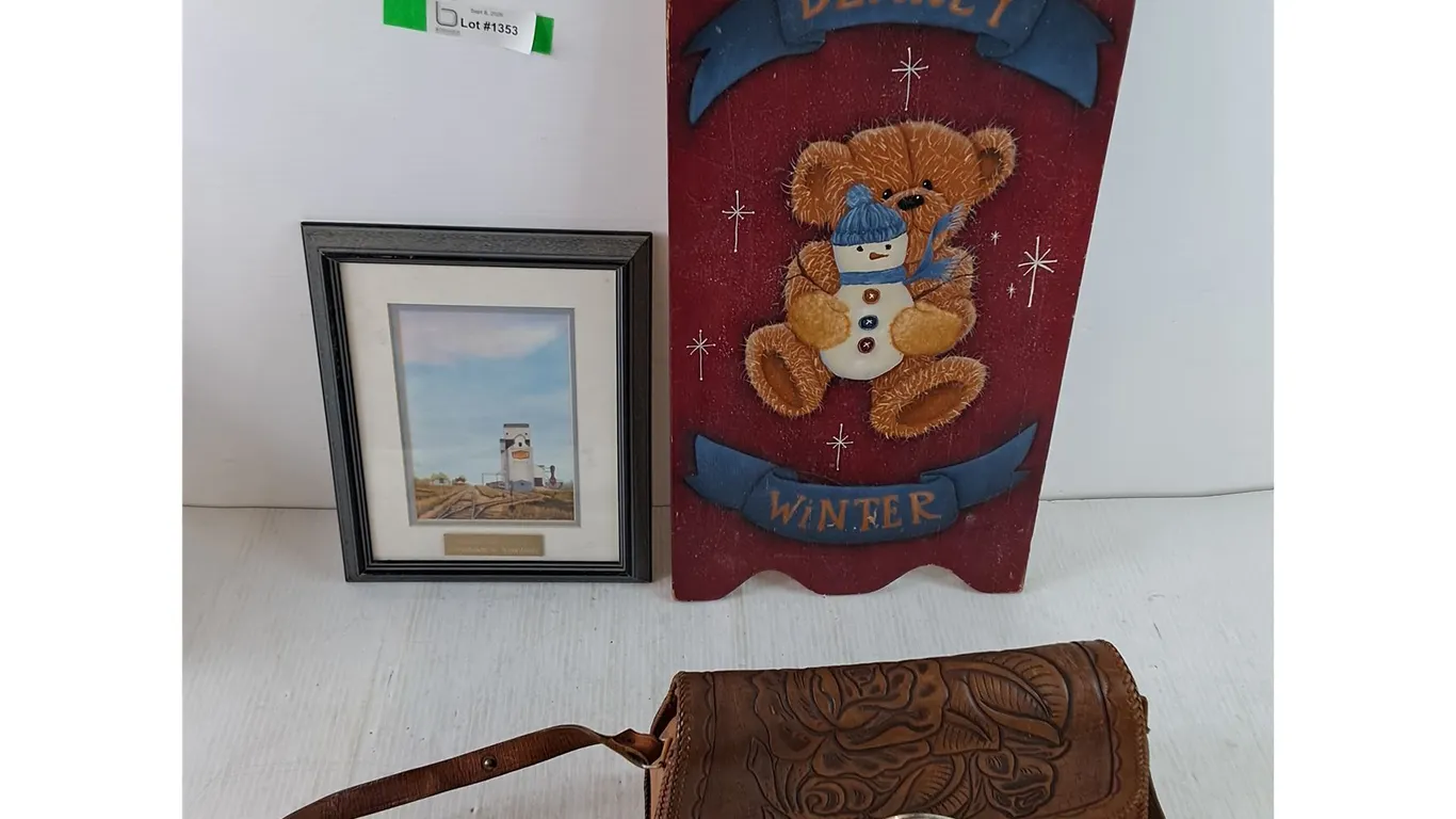 Avonlea Saskatchewan Painting Print, Bearly Winter Wooden Sign, Leather Satchel As-Is