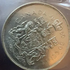 1965 Canada 50 Cents Silver Coin, Elizabeth II, 80% Silver
