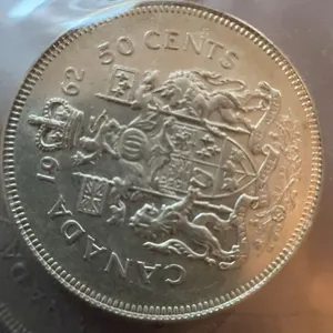 1962 Canada 50 Cents Coin, 80% Silver, 11.66g