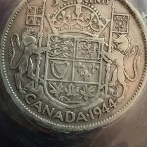 1944 Canada 50 Cents Silver Coin, George VI