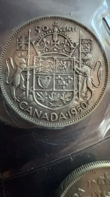 1950 Canada 50 Cents Coin, George VI, 80% Silver, 11.66g