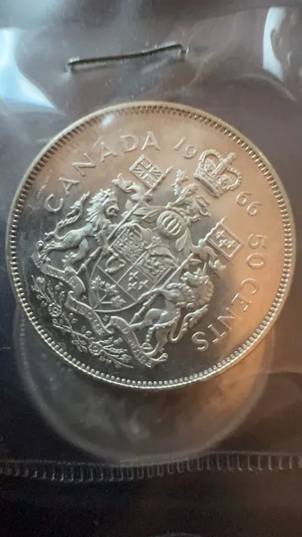 1966 Canada 50 Cents Silver Coin, 80% Silver, 11.66g