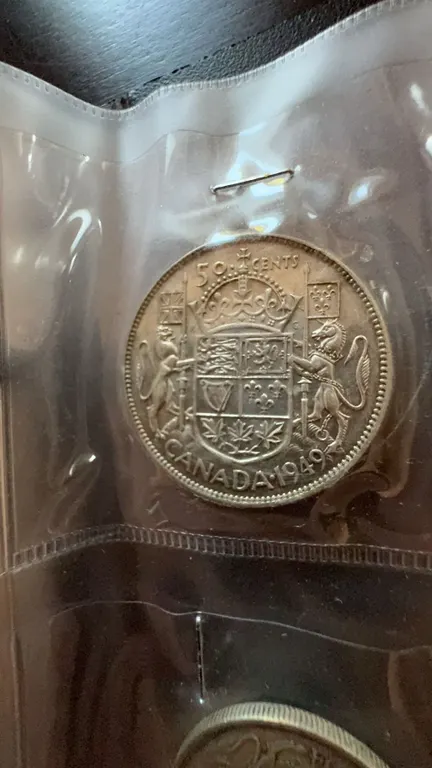 1949 Canada 50-Cent Silver Coin, King George VI, 80% Silver