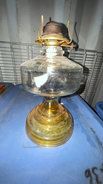 Glass Kerosene Oil Lamp with Embossed Base, 12 Inches Tall