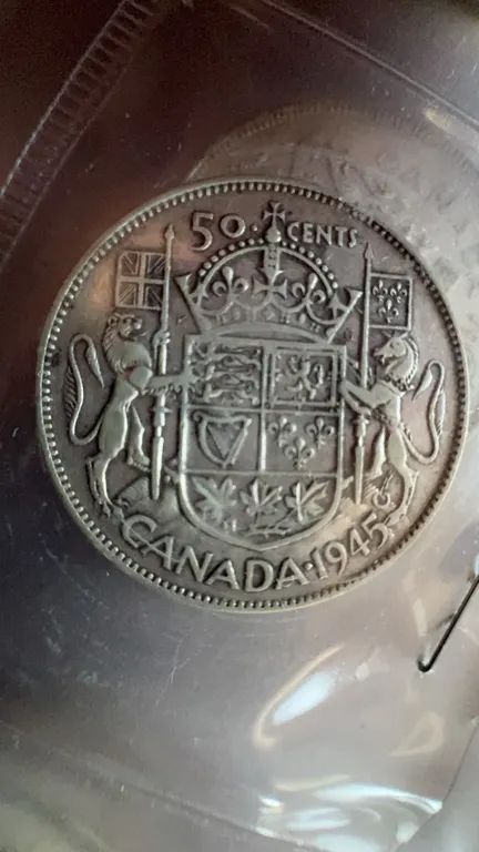 1945 Canada 50 Cents Silver Coin, King George VI